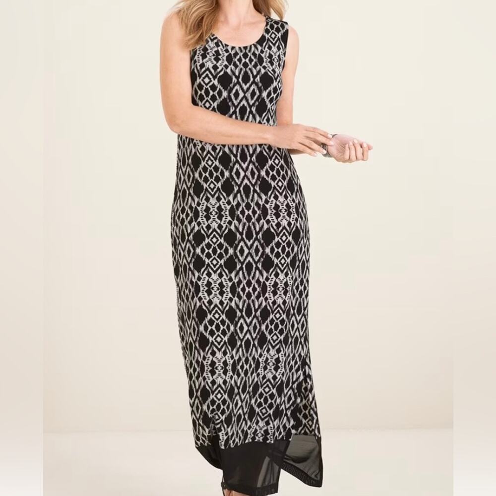 Chico’s Travelers Classic Petite Aztec-Print Dress - Black/White - Size 0/2P